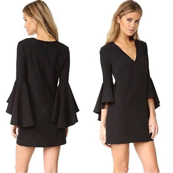 NWT Milly Nicole Flutter Bell Sleeve Black Dress - Picture 3 of 10